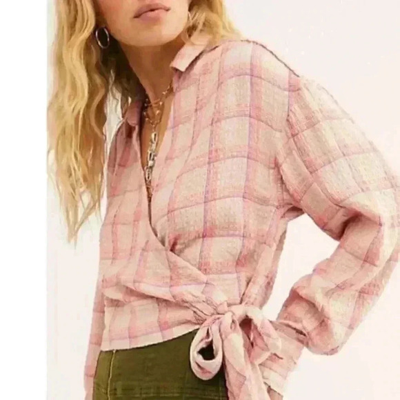 Free People Plaid Wrap Top - Picture 4 of 4